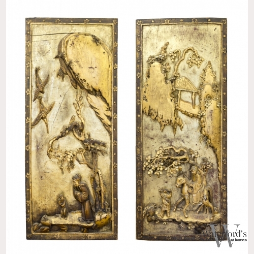 A Pair of Chinese Gilt Wood Temple Plaques