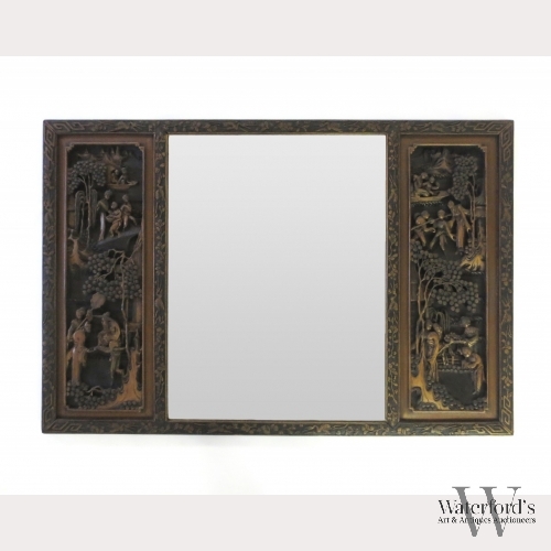 A Large Chinese Carved Wooden Mirror