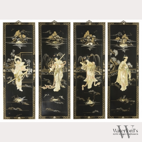 A Set of Four Chinese Lacquer Panels