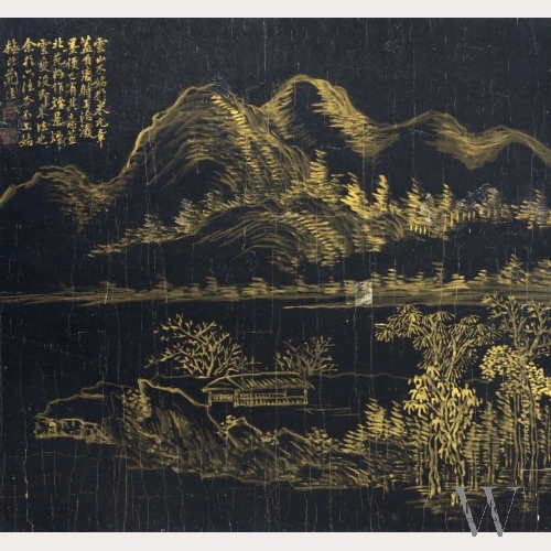 A Gold and Black Chinese Painting