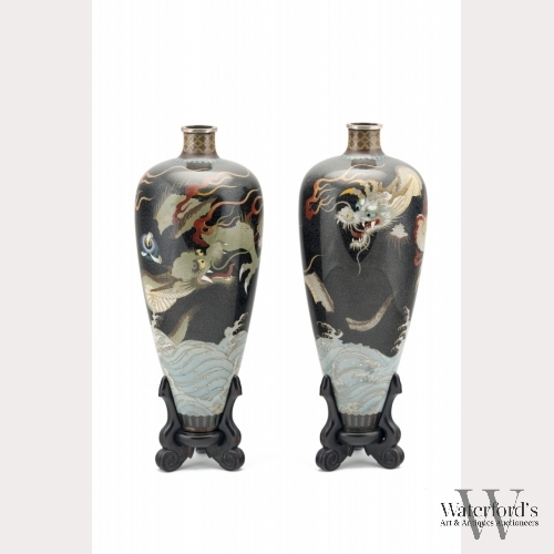Namikawa Yasuyuki (1845-1927) Pair of Dragon Vases
