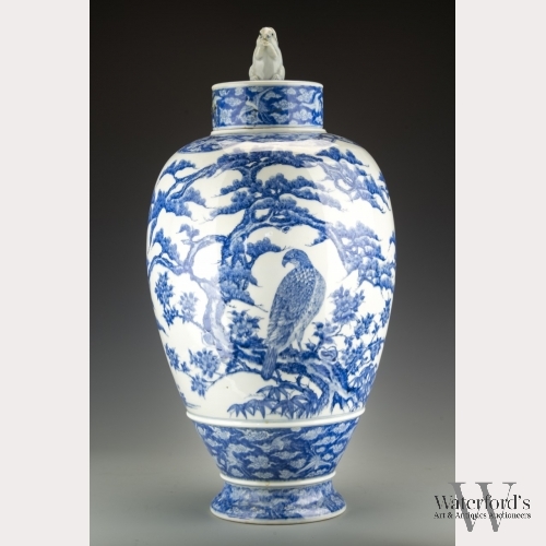 A Large Japanese Seto Sometsuke Ginger Jar