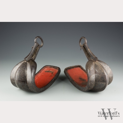 Two Japanese Iron Abumi (Stirrups) with Inlay