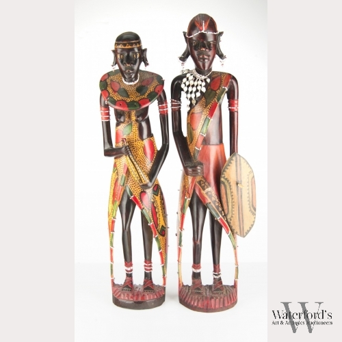 A Pair of Hand Painted African Figures